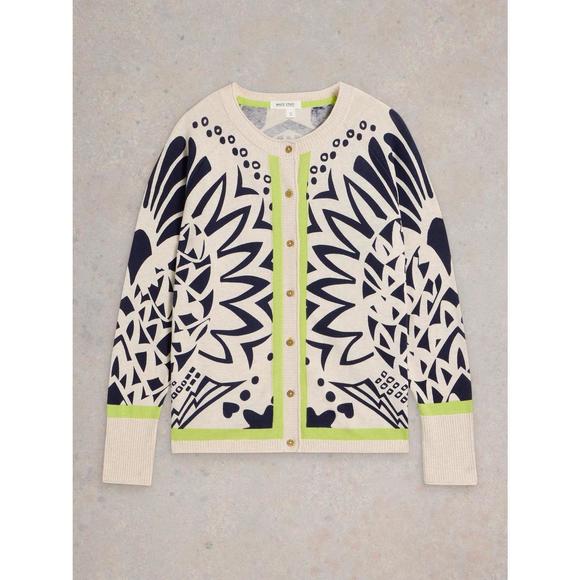 NEW WHITE STUFF lulu printed crew neck cardigan in ivory print - Picture 6 of 6